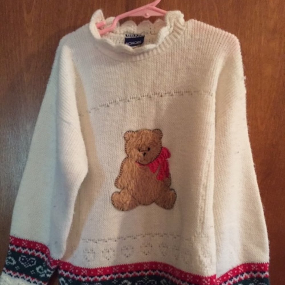 Honors, Girls long-sleeve sweater teddy bear, 6/6X